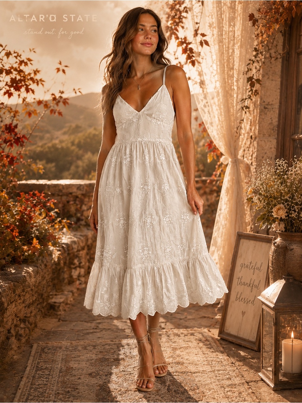 Altar'd State White Eyelet Midi Dress (Small) NWT